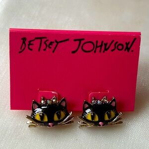 new‎ whimsy Betsey Johnson Black and Yellow Cat Earrings